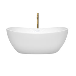 Wyndham Collection Rebecca 60 Inch Freestanding Bathtub in White with Floor Mounted Faucet, Drain and Overflow Trim - Luxe Bathroom Vanities