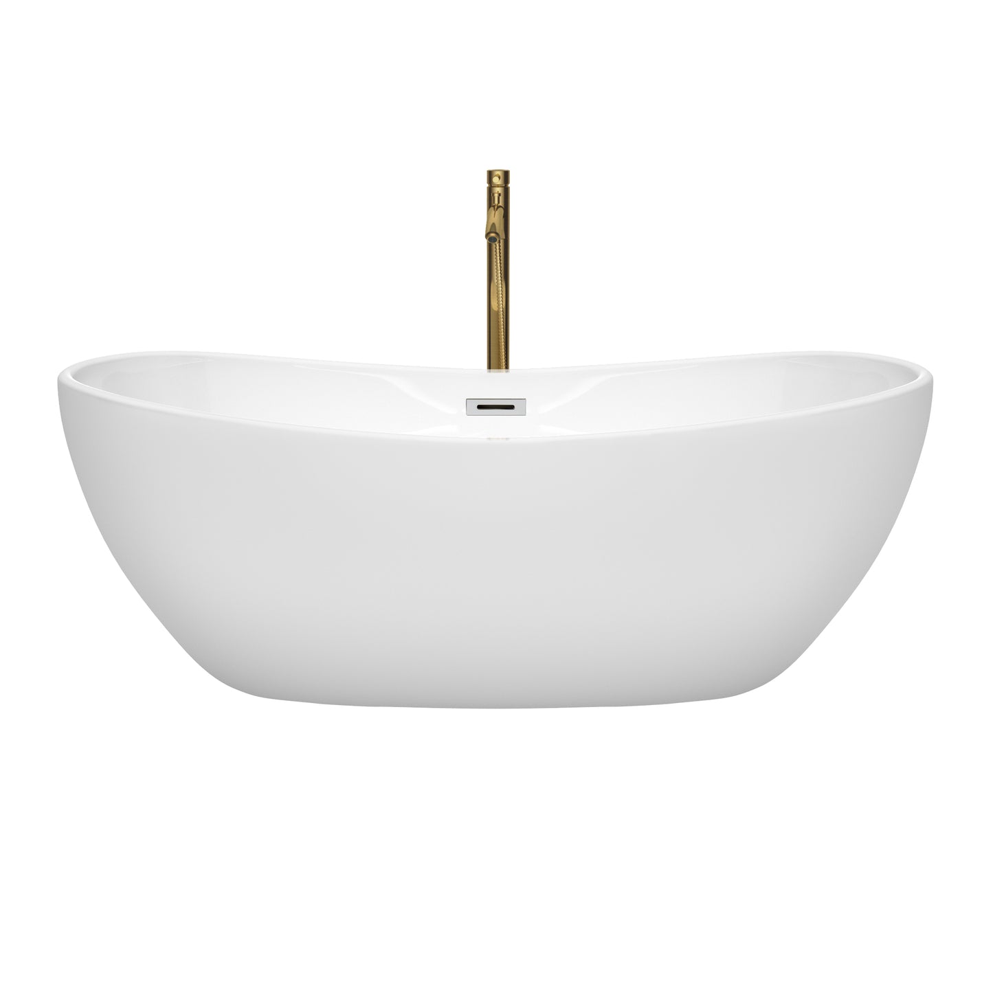 Wyndham Collection Rebecca 65 Inch Freestanding Bathtub in White with Floor Mounted Faucet, Drain and Overflow Trim - Luxe Bathroom Vanities