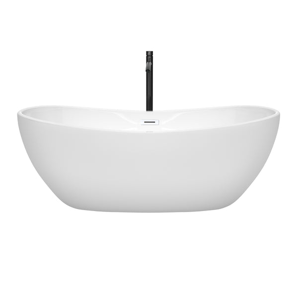 Wyndham Collection Rebecca 65 Inch Freestanding Bathtub in White with Floor Mounted Faucet, Drain and Overflow Trim - Luxe Bathroom Vanities