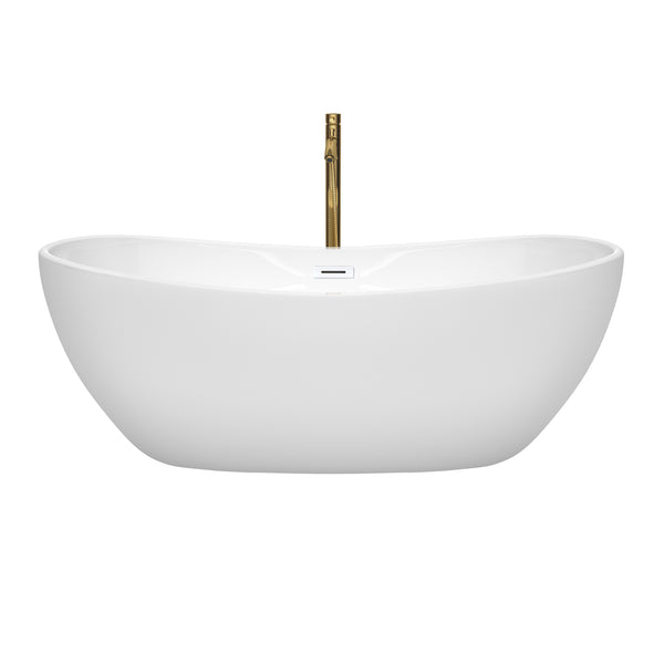 Wyndham Collection Rebecca 65 Inch Freestanding Bathtub in White with Floor Mounted Faucet, Drain and Overflow Trim - Luxe Bathroom Vanities