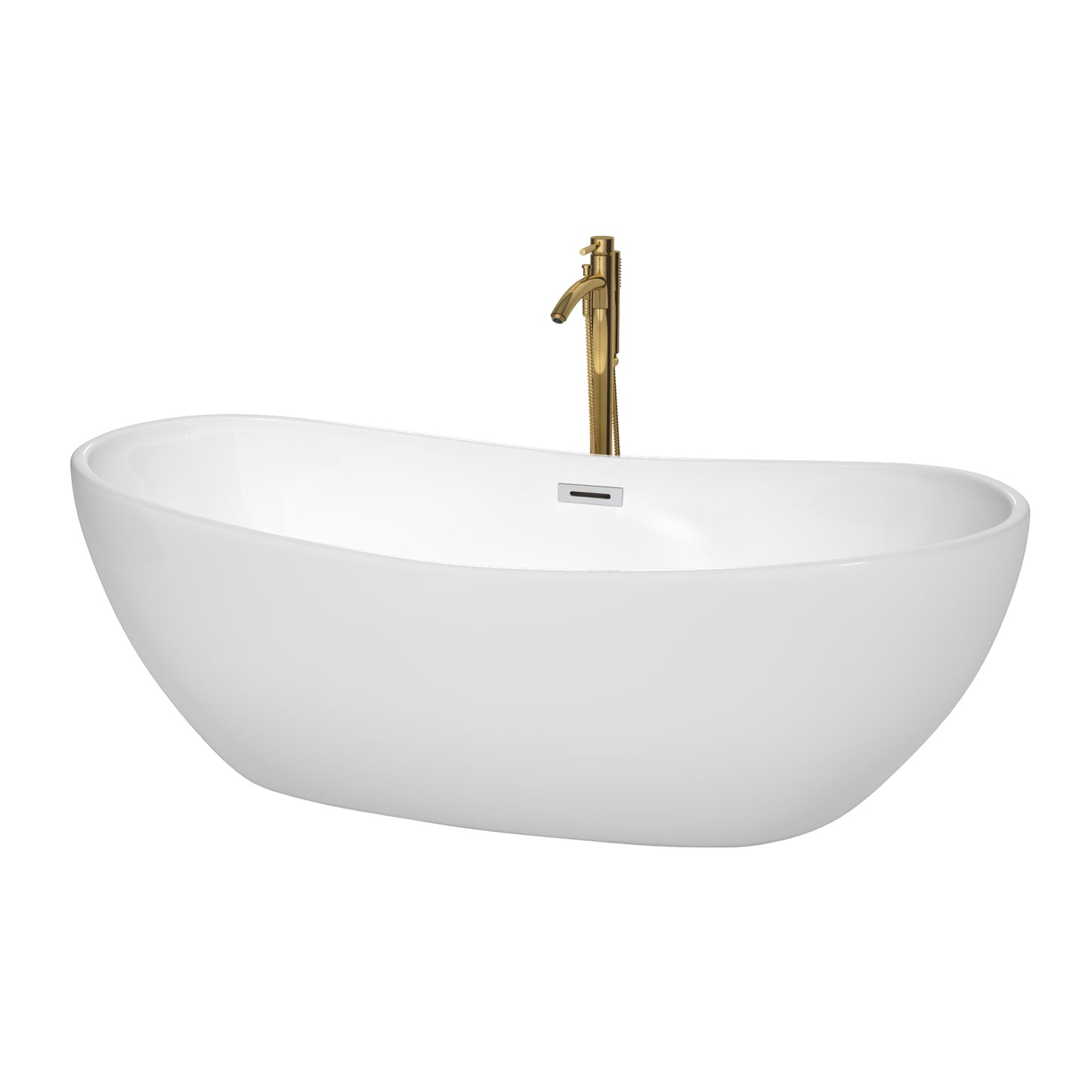 Wyndham Collection Rebecca 70 Inch Freestanding Bathtub in White with Floor Mounted Faucet, Drain and Overflow Trim - Luxe Bathroom Vanities