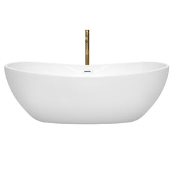 Wyndham Collection Rebecca 70 Inch Freestanding Bathtub in White with Floor Mounted Faucet, Drain and Overflow Trim - Luxe Bathroom Vanities