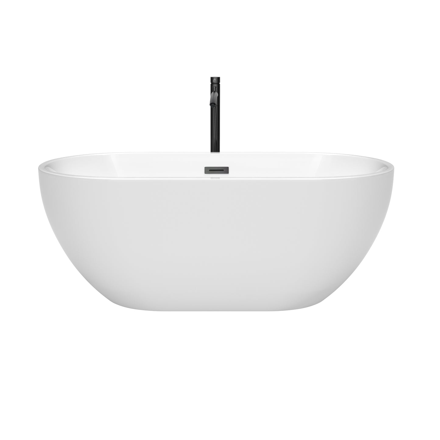 Wyndham Collection Brooklyn 60 Inch Freestanding Bathtub in White with Floor Mounted Faucet, Drain and Overflow Trim in Matte Black - Luxe Bathroom Vanities