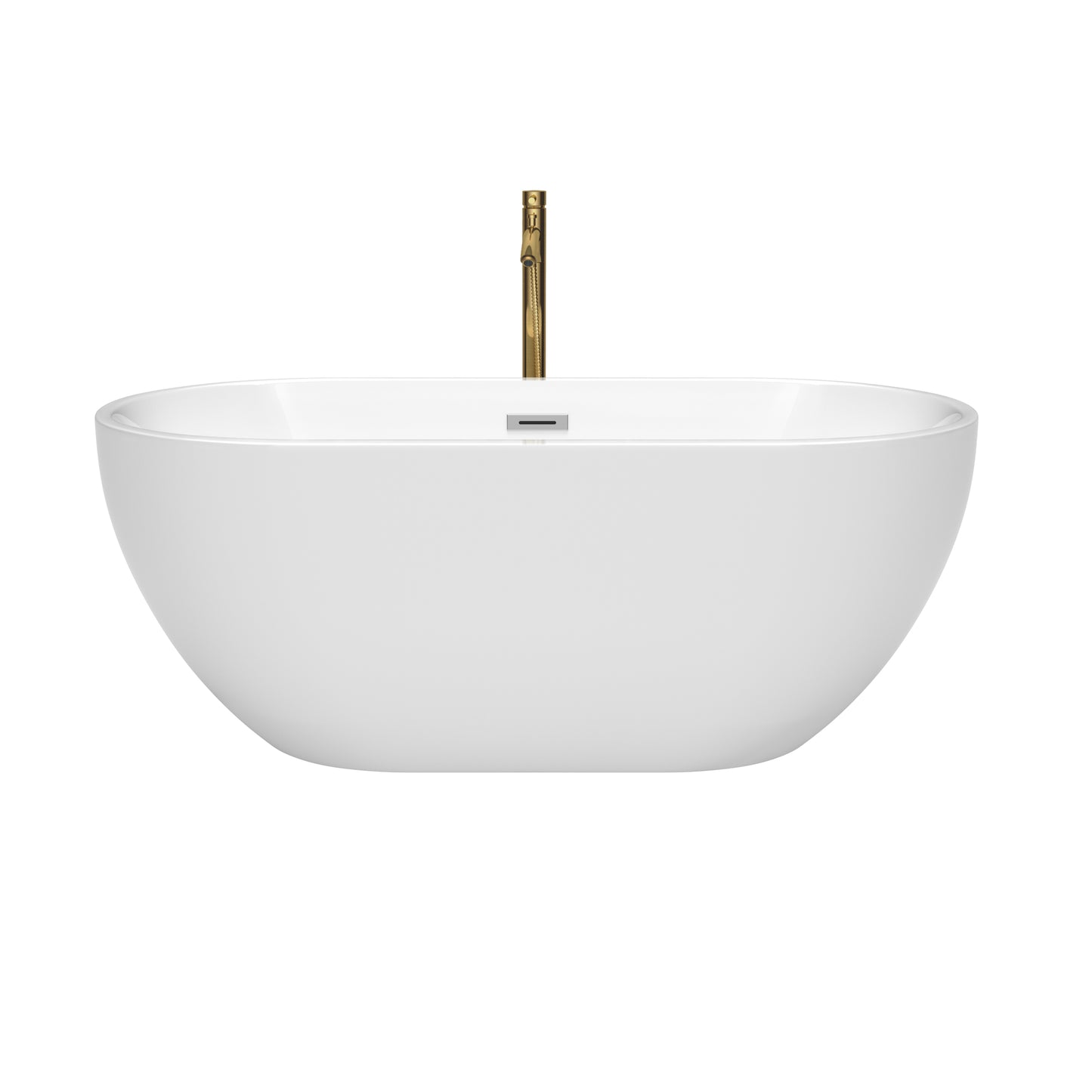 Wyndham Collection Brooklyn 60 Inch Freestanding Bathtub in White with Floor Mounted Faucet, Drain ,Overflow Trim - Luxe Bathroom Vanities