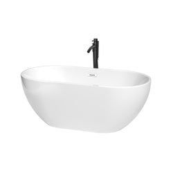 Wyndham Collection Brooklyn 60 Inch Freestanding Bathtub in White with Floor Mounted Faucet, Drain ,Overflow Trim - Luxe Bathroom Vanities