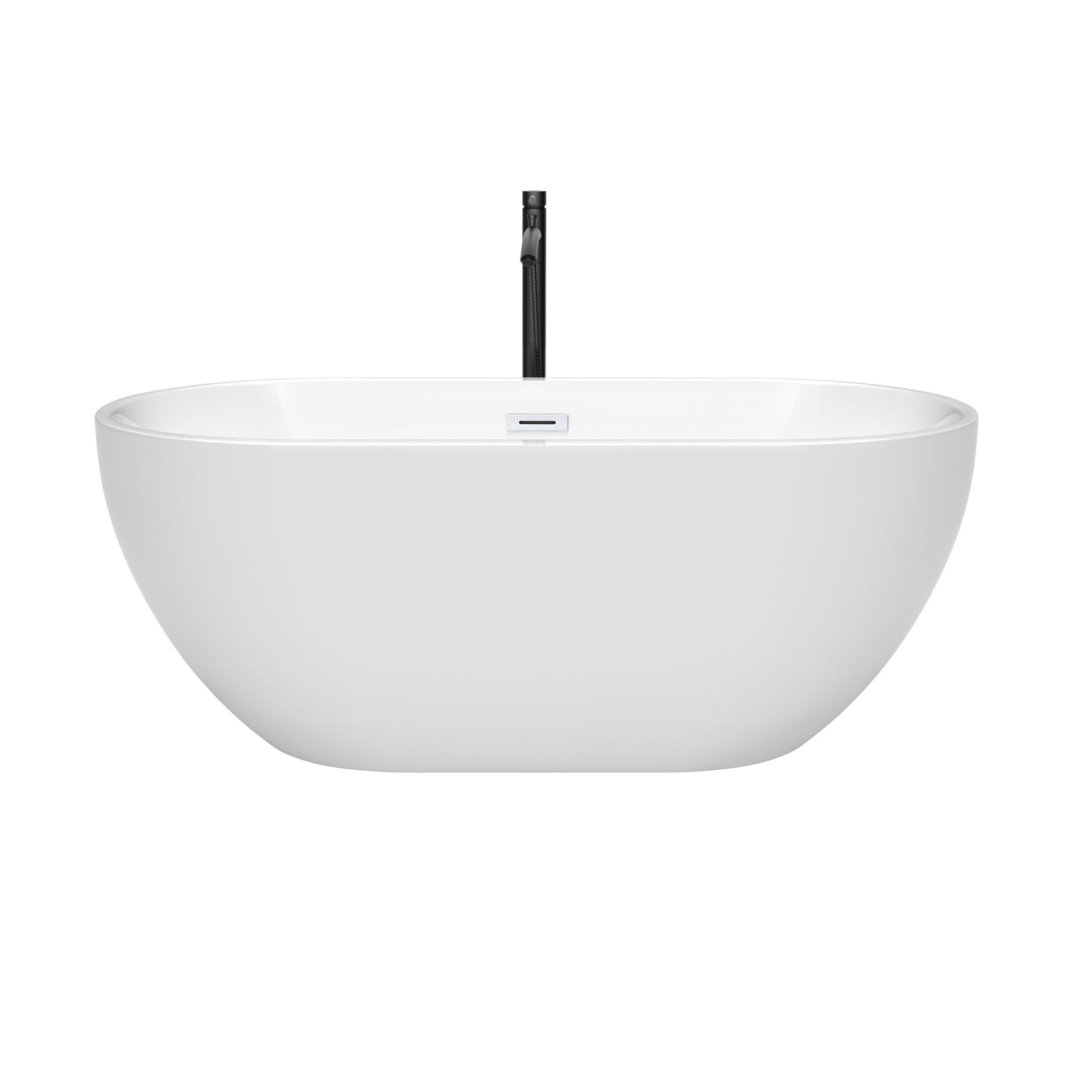 Wyndham Collection Brooklyn 60 Inch Freestanding Bathtub in White with Floor Mounted Faucet, Drain ,Overflow Trim - Luxe Bathroom Vanities