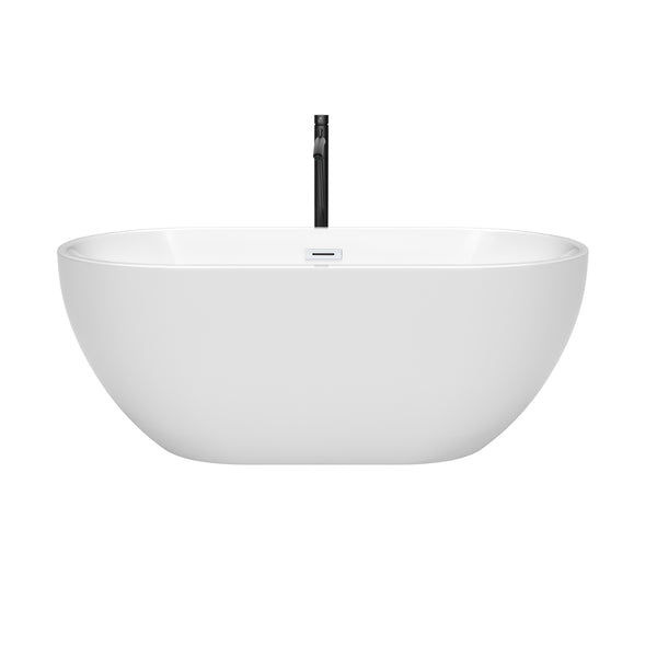 Wyndham Collection Brooklyn 60 Inch Freestanding Bathtub in White with Floor Mounted Faucet, Drain ,Overflow Trim - Luxe Bathroom Vanities