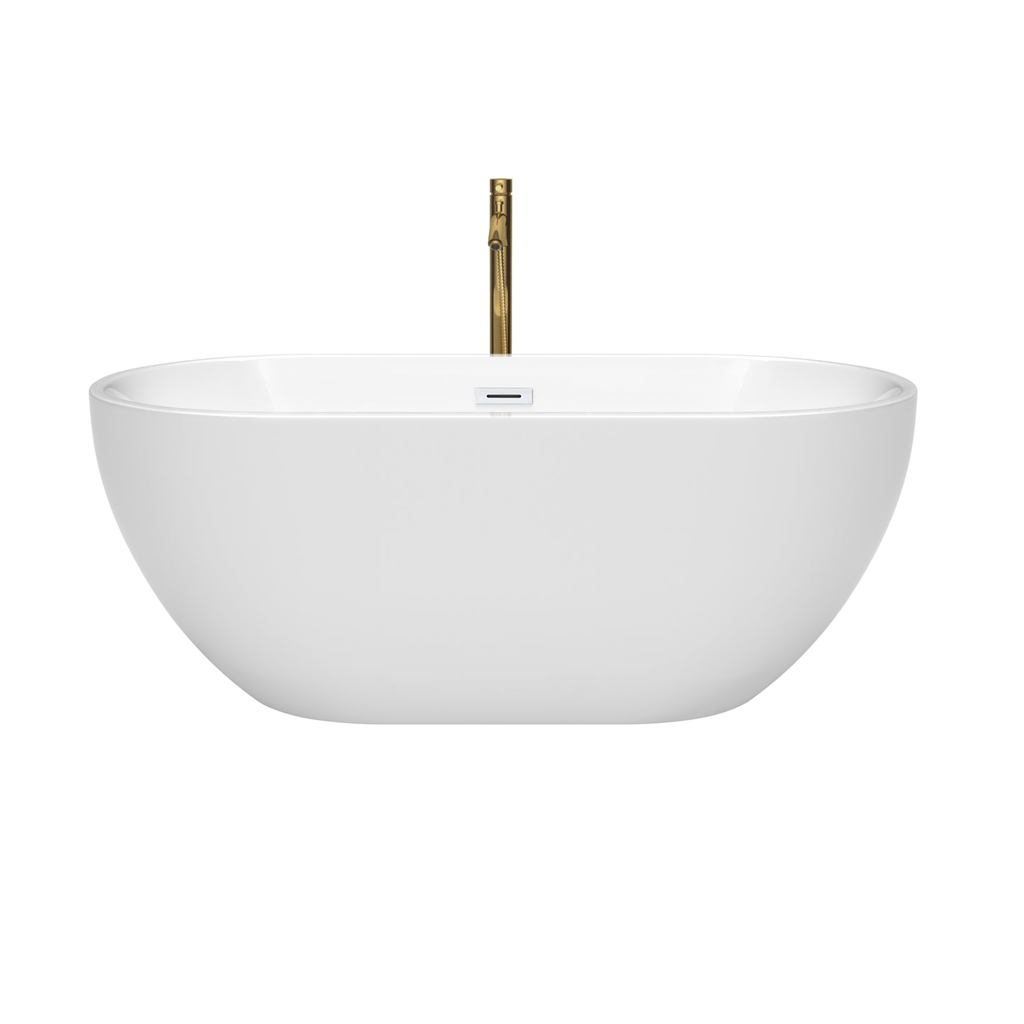Wyndham Collection Brooklyn 60 Inch Freestanding Bathtub in White with Floor Mounted Faucet, Drain ,Overflow Trim - Luxe Bathroom Vanities