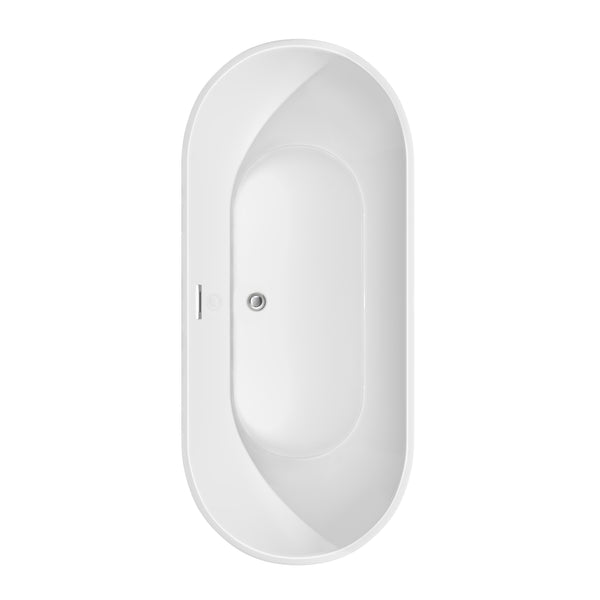 Wyndham Collection Brooklyn 67 Inch Freestanding Bathtub in White with Floor Mounted Faucet, Drain ,Overflow Trim - Luxe Bathroom Vanities