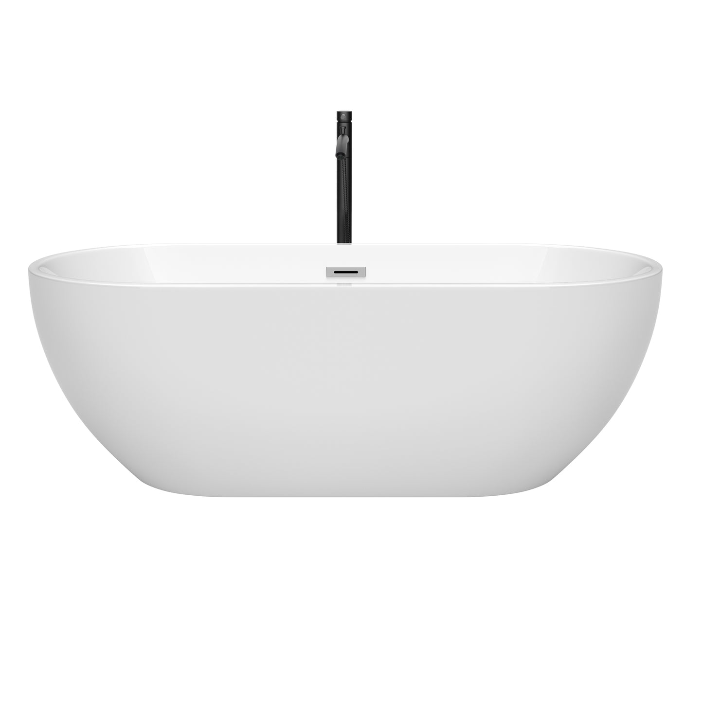 Wyndham Collection Brooklyn 67 Inch Freestanding Bathtub in White with Floor Mounted Faucet, Drain ,Overflow Trim - Luxe Bathroom Vanities