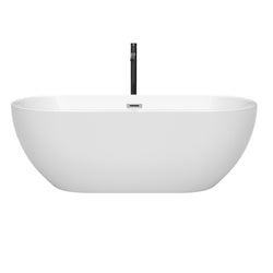 Wyndham Collection Brooklyn 67 Inch Freestanding Bathtub in White with Floor Mounted Faucet, Drain ,Overflow Trim - Luxe Bathroom Vanities