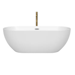 Wyndham Collection Brooklyn 67 Inch Freestanding Bathtub in White with Floor Mounted Faucet, Drain ,Overflow Trim - Luxe Bathroom Vanities