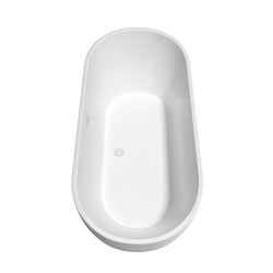 Wyndham Collection Brooklyn 67 Inch Freestanding Bathtub in White with Floor Mounted Faucet, Drain ,Overflow Trim - Luxe Bathroom Vanities