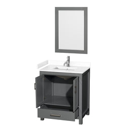 Wyndham Collection Sheffield 30 Inch Single Bathroom Vanity in Dark Gray, Marble Countertop, Undermount Square Sink, 24 Inch Mirror - Luxe Bathroom Vanities