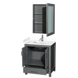 Wyndham Collection Sheffield 30 Inch Single Bathroom Vanity in Dark Gray, Marble Countertop, Undermount Square Sink, 24 Inch Mirror - Luxe Bathroom Vanities