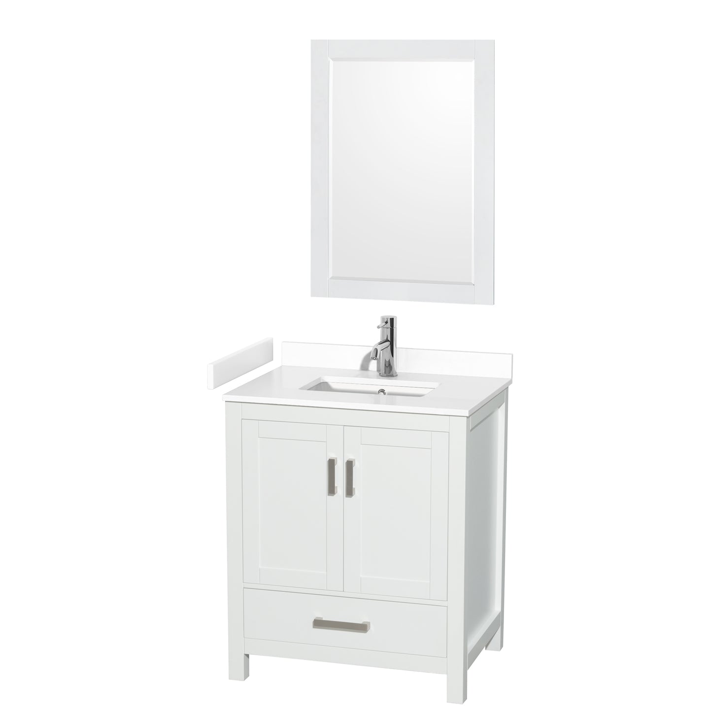 Wyndham Collection Sheffield 30 Inch Single Bathroom Vanity in White, Marble Countertop, Undermount Square Sink, 24 Inch Mirror - Luxe Bathroom Vanities