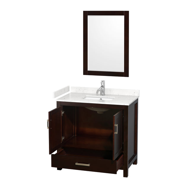 Wyndham Collection Sheffield 36 Inch Single Bathroom Vanity in Espresso, Marble Countertop, Undermount Square Sink, 24 Inch Mirror - Luxe Bathroom Vanities