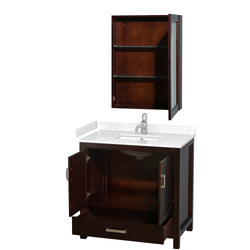 Wyndham Collection Sheffield 36 Inch Single Bathroom Vanity in Espresso, Marble Countertop, Undermount Square Sink, 24 Inch Mirror - Luxe Bathroom Vanities