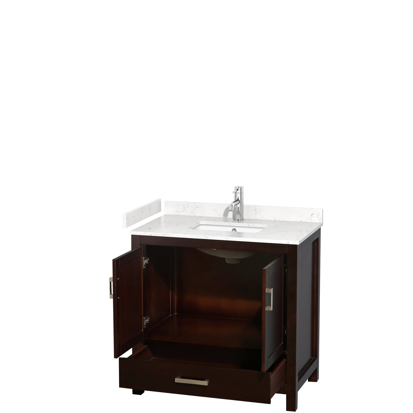 Wyndham Collection Sheffield 36 Inch Single Bathroom Vanity in Espresso, Marble Countertop, Undermount Square Sink, 24 Inch Mirror - Luxe Bathroom Vanities