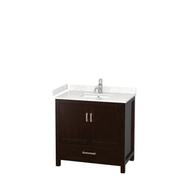 Wyndham Collection Sheffield 36 Inch Single Bathroom Vanity in Espresso, Marble Countertop, Undermount Square Sink, 24 Inch Mirror - Luxe Bathroom Vanities