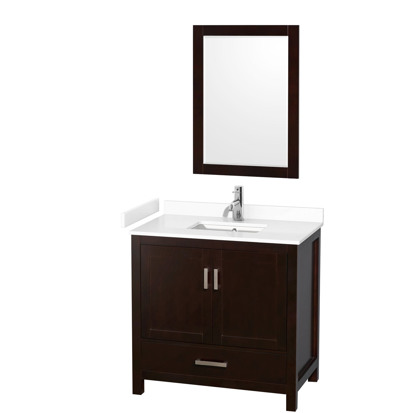 Wyndham Collection Sheffield 36 Inch Single Bathroom Vanity in Espresso, Marble Countertop, Undermount Square Sink, 24 Inch Mirror - Luxe Bathroom Vanities