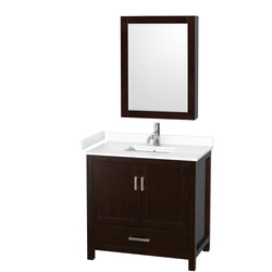 Wyndham Collection Sheffield 36 Inch Single Bathroom Vanity in Espresso, Marble Countertop, Undermount Square Sink, 24 Inch Mirror - Luxe Bathroom Vanities