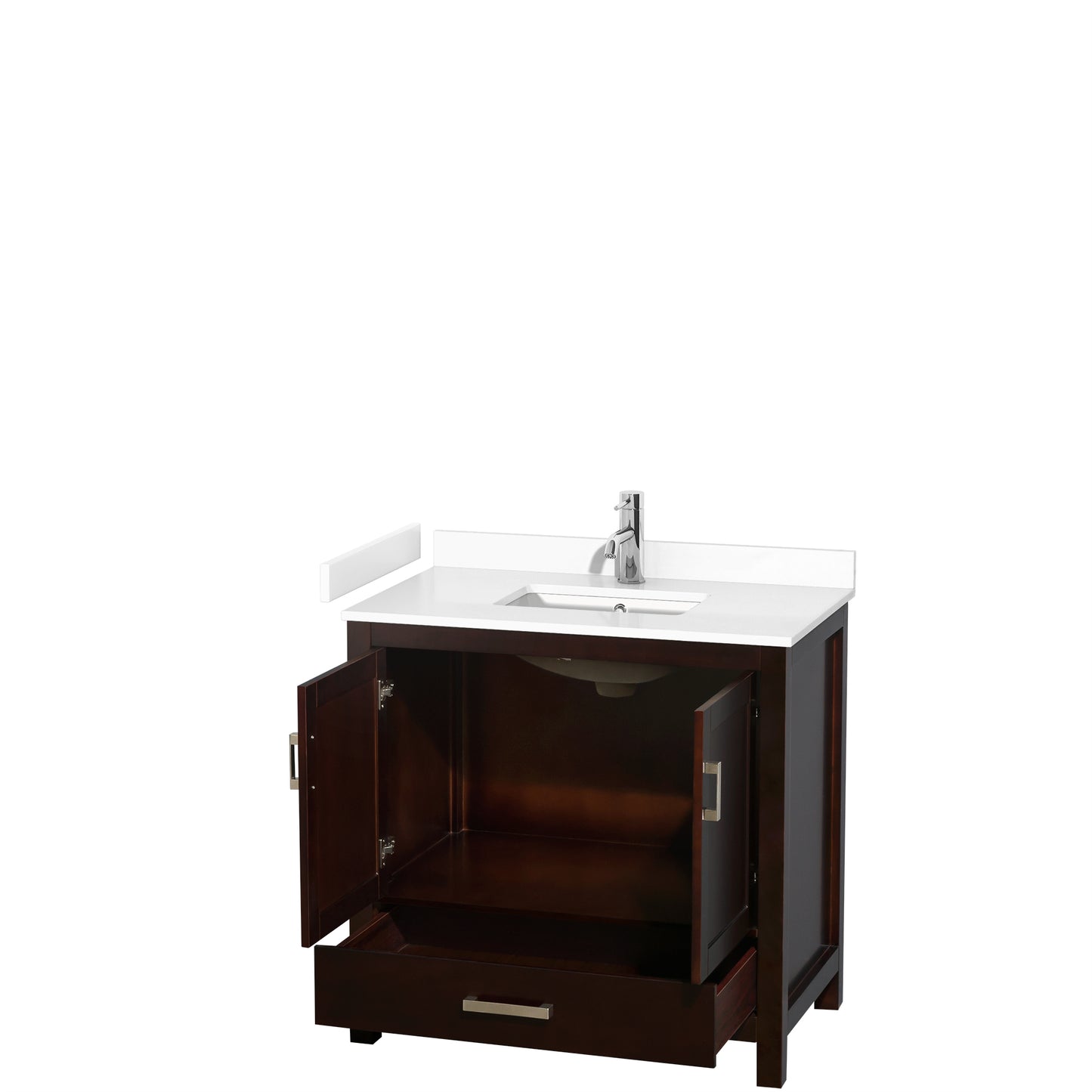 Wyndham Collection Sheffield 36 Inch Single Bathroom Vanity in Espresso, Marble Countertop, Undermount Square Sink, 24 Inch Mirror - Luxe Bathroom Vanities