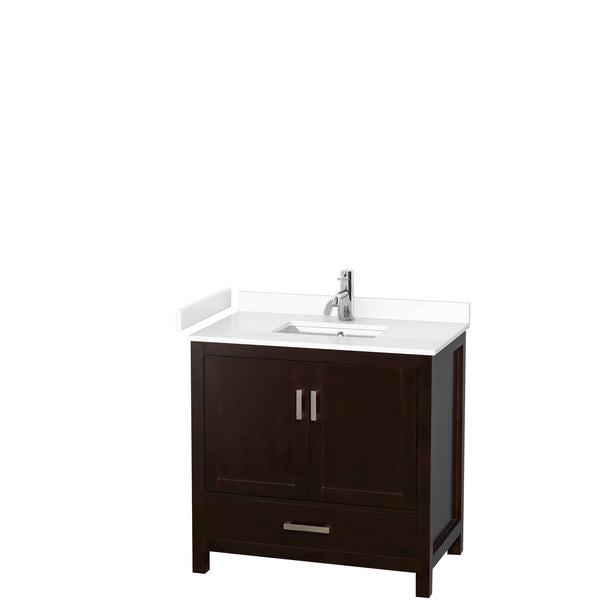 Wyndham Collection Sheffield 36 Inch Single Bathroom Vanity in Espresso, Marble Countertop, Undermount Square Sink, 24 Inch Mirror - Luxe Bathroom Vanities