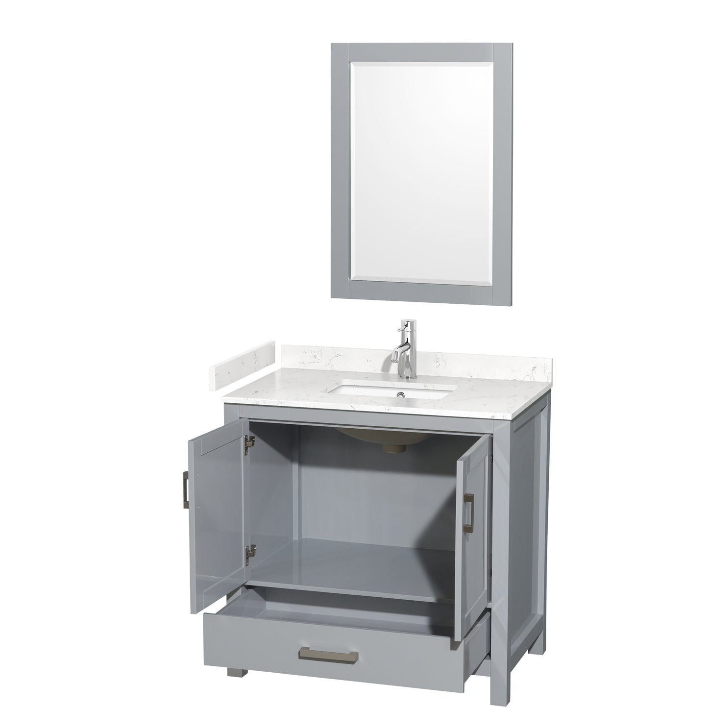 Wyndham Collection Sheffield 36 Inch Single Bathroom Vanity in Gray, Marble Countertop, Undermount Square Sink, 24 Inch Mirror - Luxe Bathroom Vanities