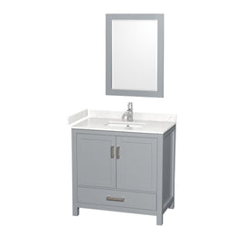 Wyndham Collection Sheffield 36 Inch Single Bathroom Vanity in Gray, Marble Countertop, Undermount Square Sink, 24 Inch Mirror - Luxe Bathroom Vanities