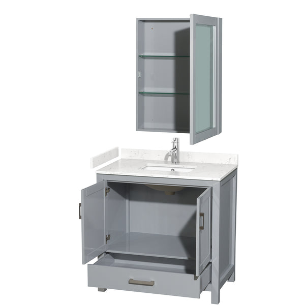 Wyndham Collection Sheffield 36 Inch Single Bathroom Vanity in Gray, Marble Countertop, Undermount Square Sink, 24 Inch Mirror - Luxe Bathroom Vanities