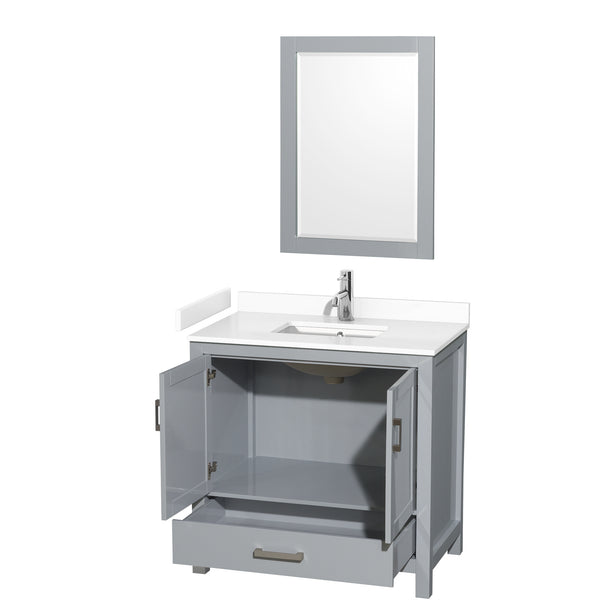 Wyndham Collection Sheffield 36 Inch Single Bathroom Vanity in Gray, Marble Countertop, Undermount Square Sink, 24 Inch Mirror - Luxe Bathroom Vanities