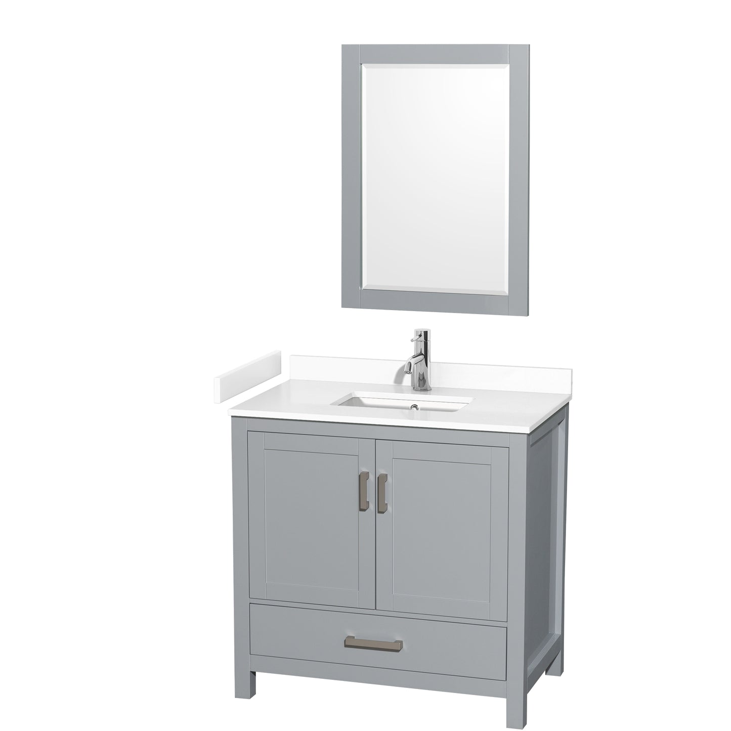 Wyndham Collection Sheffield 36 Inch Single Bathroom Vanity in Gray, Marble Countertop, Undermount Square Sink, 24 Inch Mirror - Luxe Bathroom Vanities