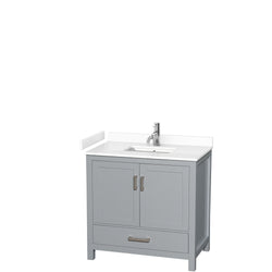 Wyndham Collection Sheffield 36 Inch Single Bathroom Vanity in Gray, Marble Countertop, Undermount Square Sink, 24 Inch Mirror - Luxe Bathroom Vanities