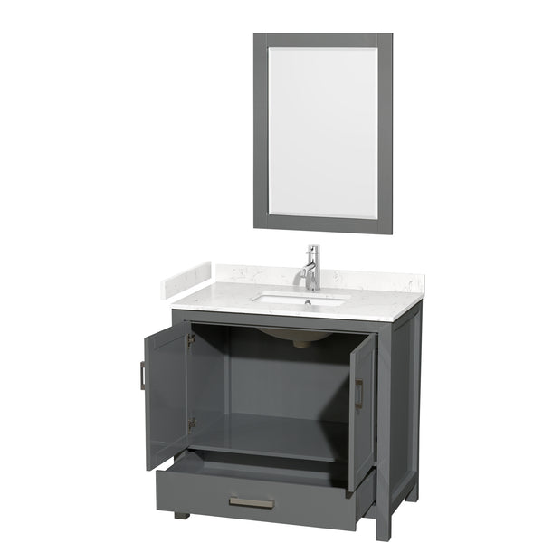 Wyndham Collection Sheffield 36 Inch Single Bathroom Vanity in Dark Gray, Marble Countertop, Undermount Square Sink, 24 Inch Mirror - Luxe Bathroom Vanities