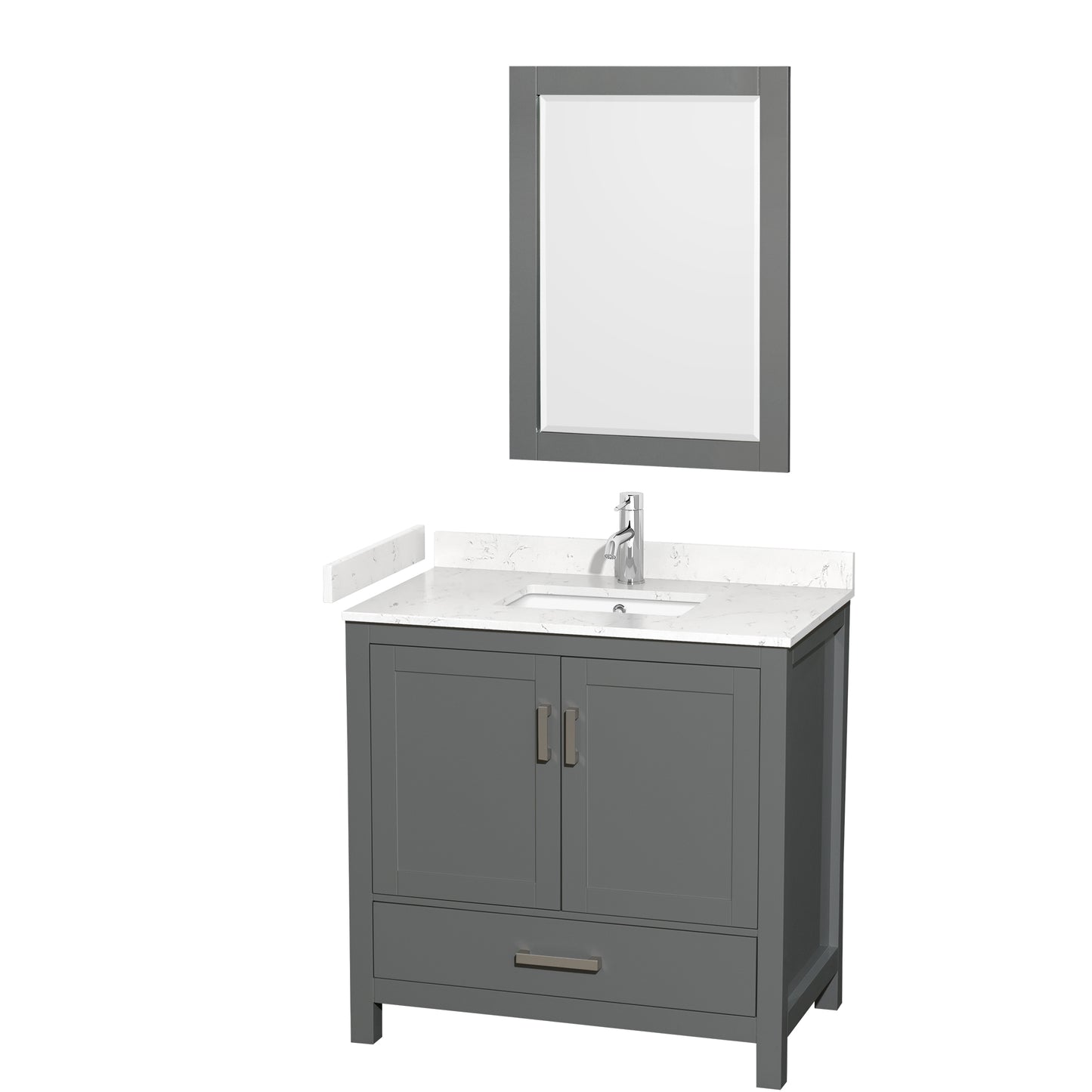 Wyndham Collection Sheffield 36 Inch Single Bathroom Vanity in Dark Gray, Marble Countertop, Undermount Square Sink, 24 Inch Mirror - Luxe Bathroom Vanities