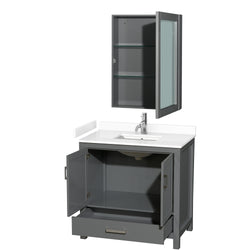 Wyndham Collection Sheffield 36 Inch Single Bathroom Vanity in Dark Gray, Marble Countertop, Undermount Square Sink, 24 Inch Mirror - Luxe Bathroom Vanities