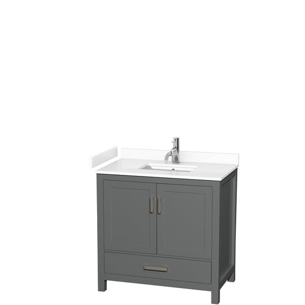 Wyndham Collection Sheffield 36 Inch Single Bathroom Vanity in Dark Gray, Marble Countertop, Undermount Square Sink, 24 Inch Mirror - Luxe Bathroom Vanities