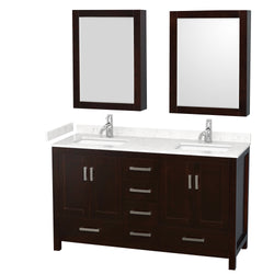 Wyndham Collection Sheffield 60 Inch Double Bathroom Vanity in Espresso, Marble Countertop, Undermount Square Sinks, 24 and 58 Inch Mirrors - Luxe Bathroom Vanities