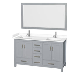 Wyndham Collection Sheffield 60 Inch Double Bathroom Vanity in Gray, Marble Countertop, Undermount Square Sinks, 24 and 58 Inch Mirrors - Luxe Bathroom Vanities