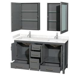 Wyndham Collection Sheffield 60 Inch Double Bathroom Vanity in Dark Gray, Marble Countertop, Undermount Square Sinks, 24 and 58 Inch Mirrors - Luxe Bathroom Vanities