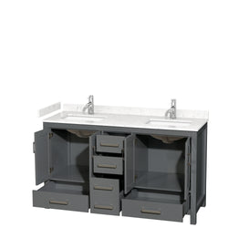 Wyndham Collection Sheffield 60 Inch Double Bathroom Vanity in Dark Gray, Marble Countertop, Undermount Square Sinks, 24 and 58 Inch Mirrors - Luxe Bathroom Vanities