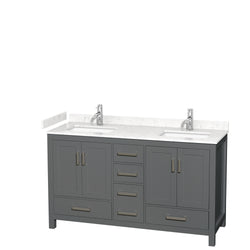 Wyndham Collection Sheffield 60 Inch Double Bathroom Vanity in Dark Gray, Marble Countertop, Undermount Square Sinks, 24 and 58 Inch Mirrors - Luxe Bathroom Vanities