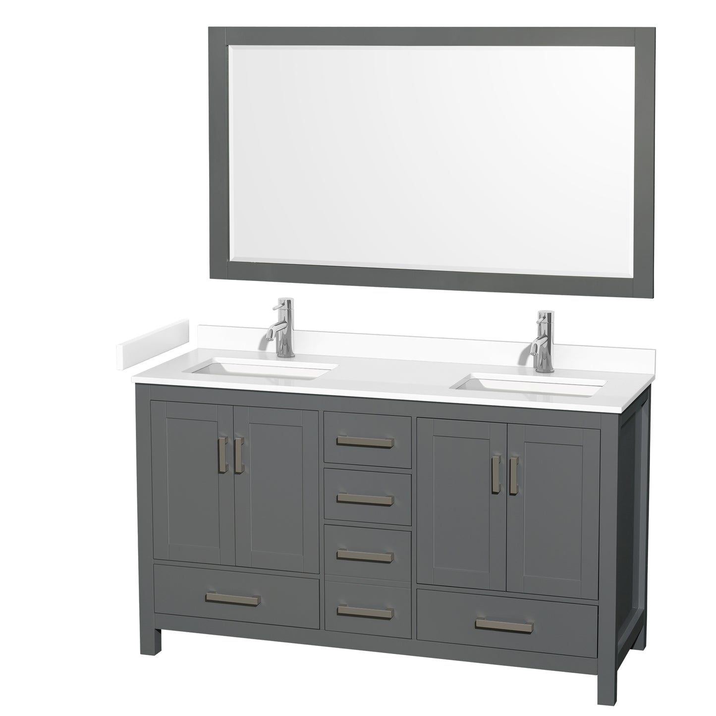 Wyndham Collection Sheffield 60 Inch Double Bathroom Vanity in Dark Gray, Marble Countertop, Undermount Square Sinks, 24 and 58 Inch Mirrors - Luxe Bathroom Vanities