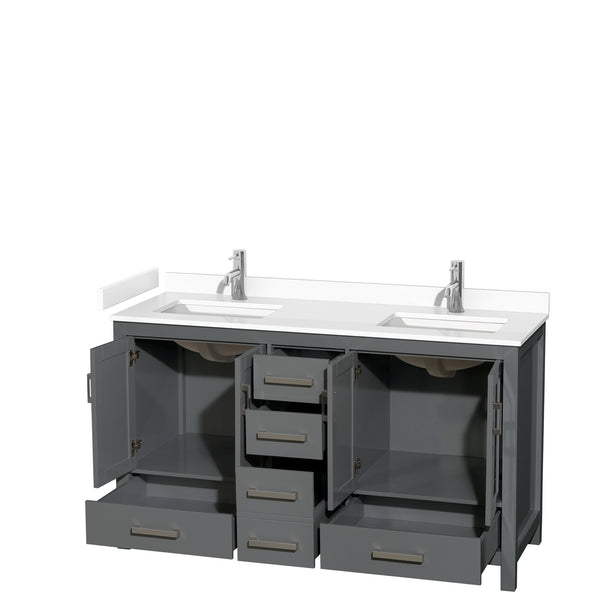 Wyndham Collection Sheffield 60 Inch Double Bathroom Vanity in Dark Gray, Marble Countertop, Undermount Square Sinks, 24 and 58 Inch Mirrors - Luxe Bathroom Vanities