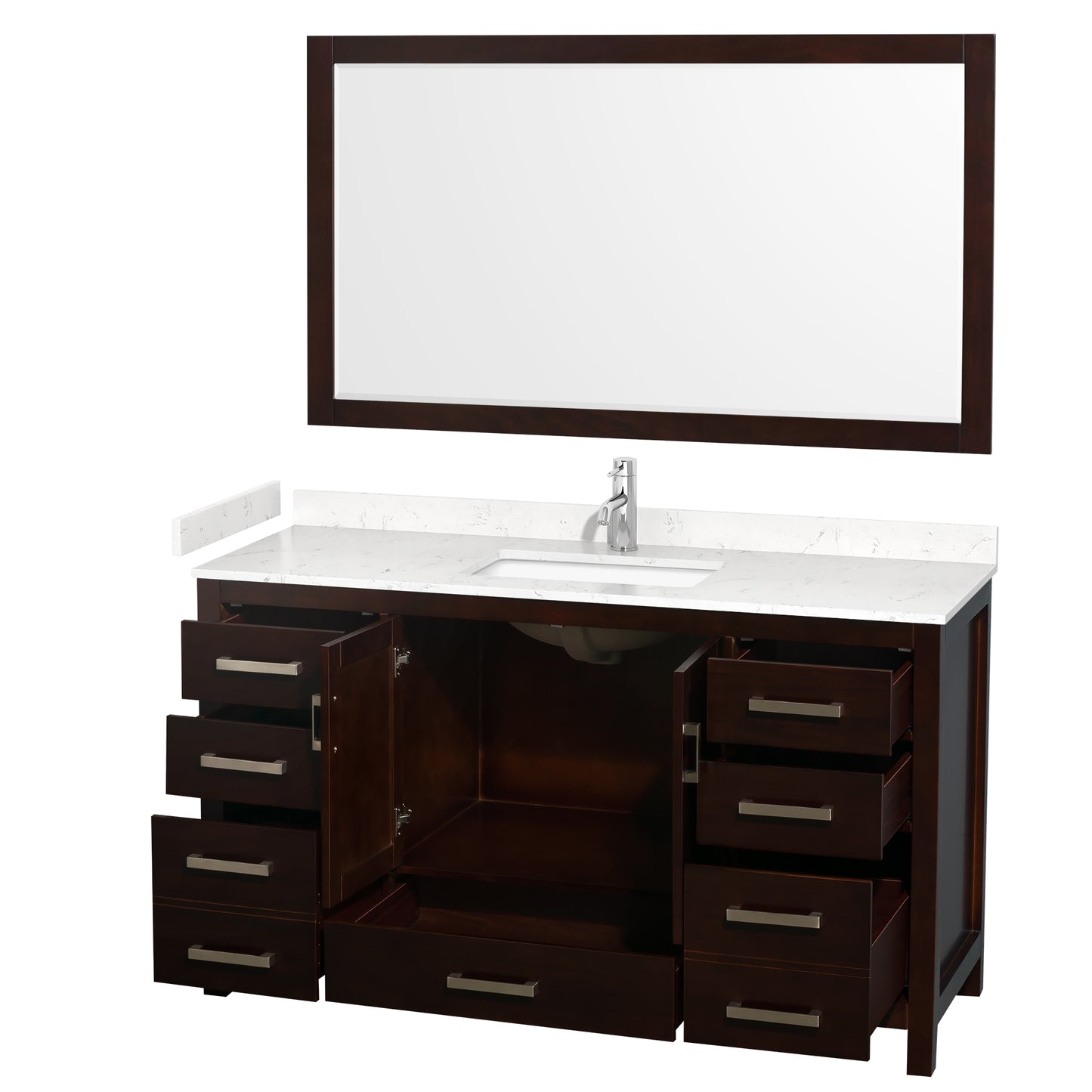 Wyndham Collection Sheffield 60 Inch Single Bathroom Vanity in Espresso, Marble Countertop, Undermount Square Sink, 58 Inch Mirror - Luxe Bathroom Vanities