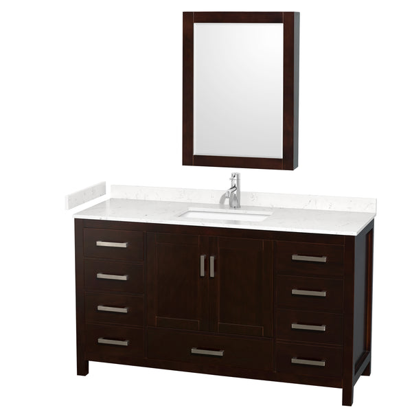 Wyndham Collection Sheffield 60 Inch Single Bathroom Vanity in Espresso, Marble Countertop, Undermount Square Sink, 58 Inch Mirror - Luxe Bathroom Vanities