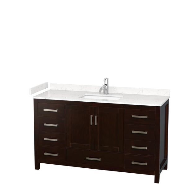 Wyndham Collection Sheffield 60 Inch Single Bathroom Vanity in Espresso, Marble Countertop, Undermount Square Sink, 58 Inch Mirror - Luxe Bathroom Vanities