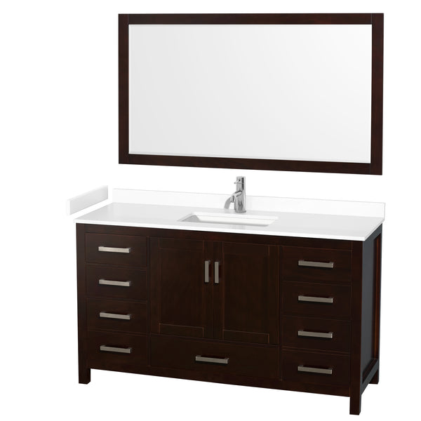 Wyndham Collection Sheffield 60 Inch Single Bathroom Vanity in Espresso, Marble Countertop, Undermount Square Sink, 58 Inch Mirror - Luxe Bathroom Vanities