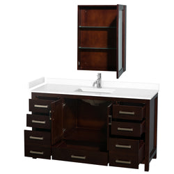 Wyndham Collection Sheffield 60 Inch Single Bathroom Vanity in Espresso, Marble Countertop, Undermount Square Sink, 58 Inch Mirror - Luxe Bathroom Vanities